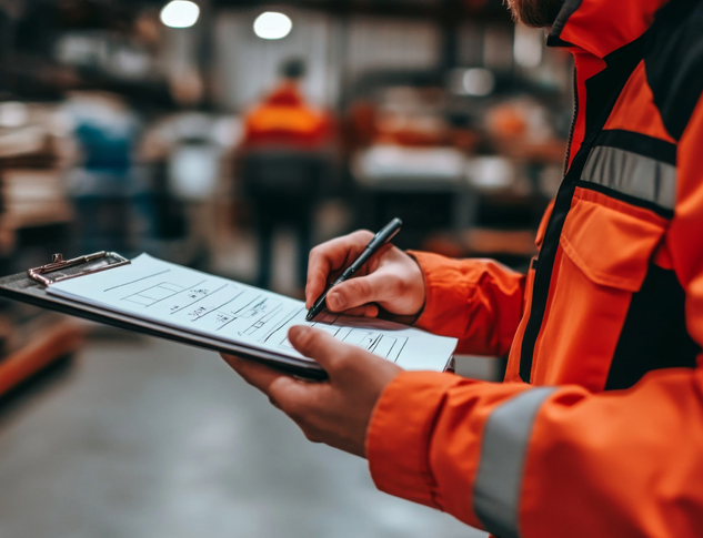 Worker performing audit of facility