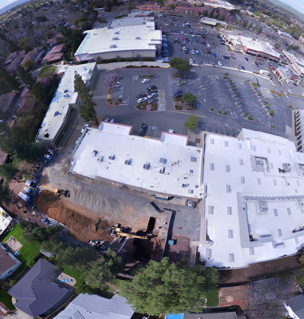 Rounded aerial image of shopping center