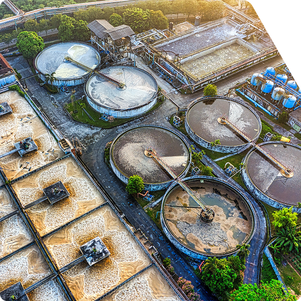 Aerial view of wastewater treatment plant.