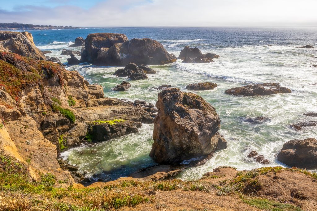 Coastal landscape of Pomo Bluffs Park in Mendocino County